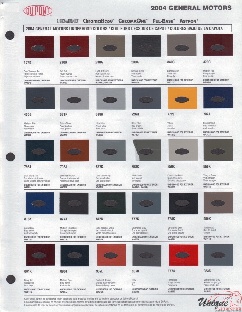 2004 General Motors Paint Charts DuPont 7